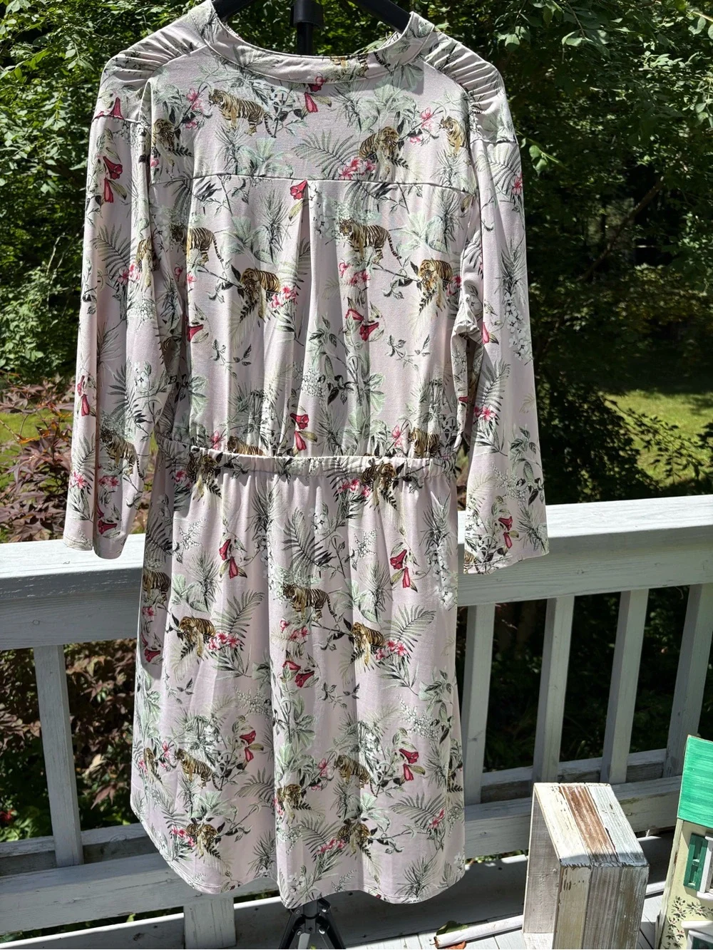 Robert Louis Light Pink Tropical Floral & Tiger Print Midi Dress
